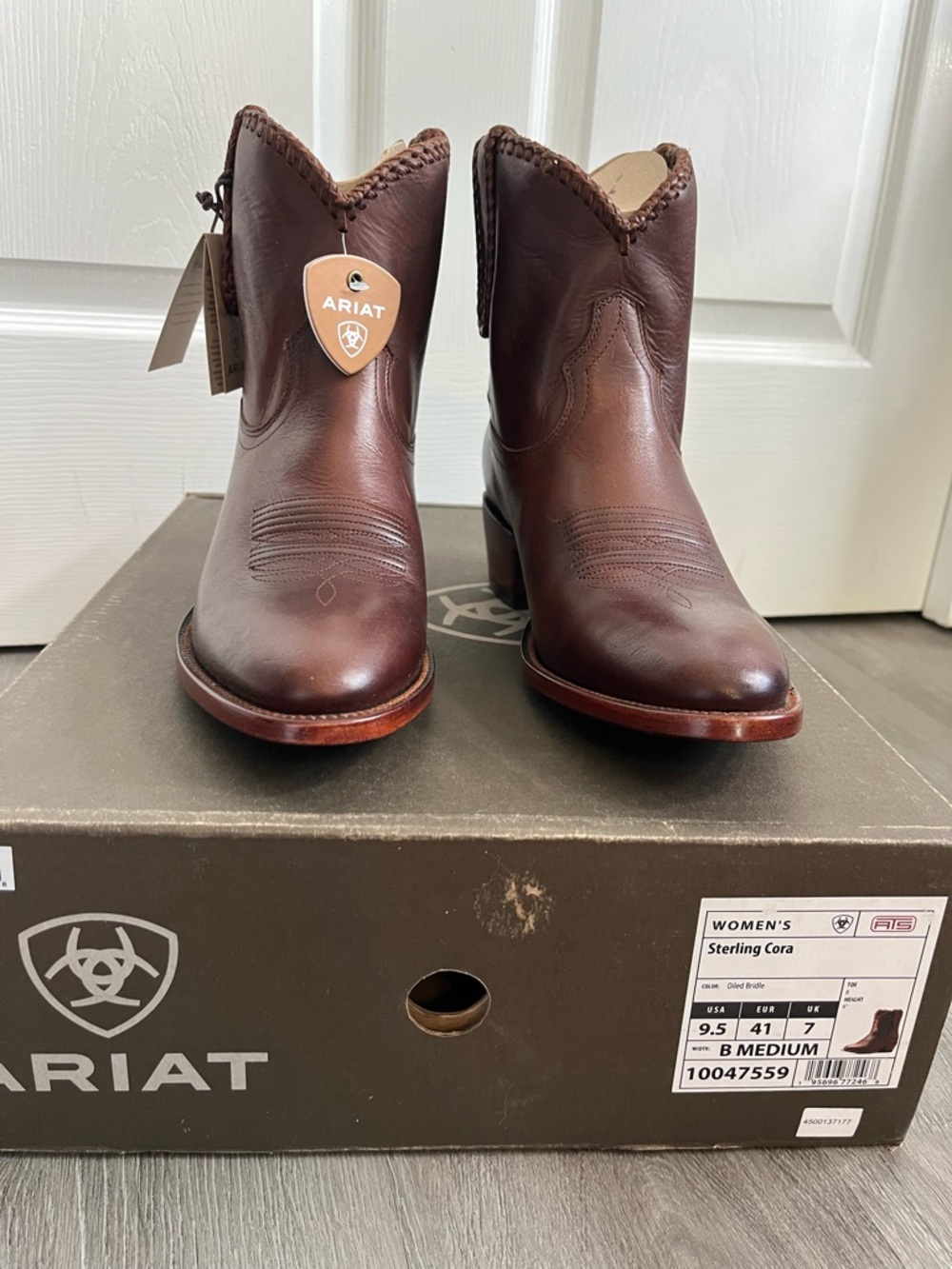 Ariat Brown Leather Short Western Boots with Braided Topline 9.5